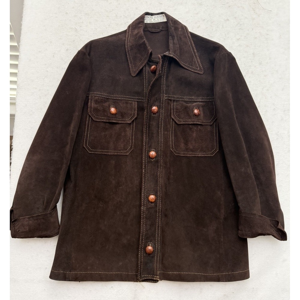 Vintage Towncraft Suede Leather Jacket Size 42 Brown Button Chore Western